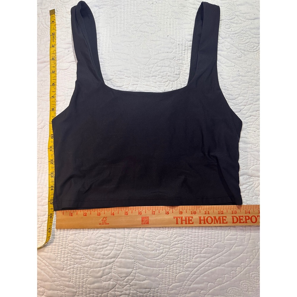 Fabletics Crop Tank Top Womens Black Square Neck Built-in Bra Activewear
